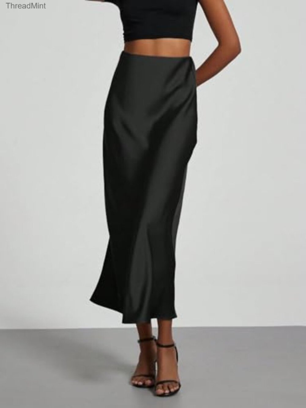 Elegant Satin Midi Skirt High Waisted Mermaid Fishtail Skirt - Picture 2 of 7